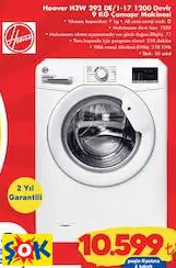 HOOVER H3W 292 DE/1-17 1200 DEVİR 9 KG ÇAMAŞIR MAKİNESİ